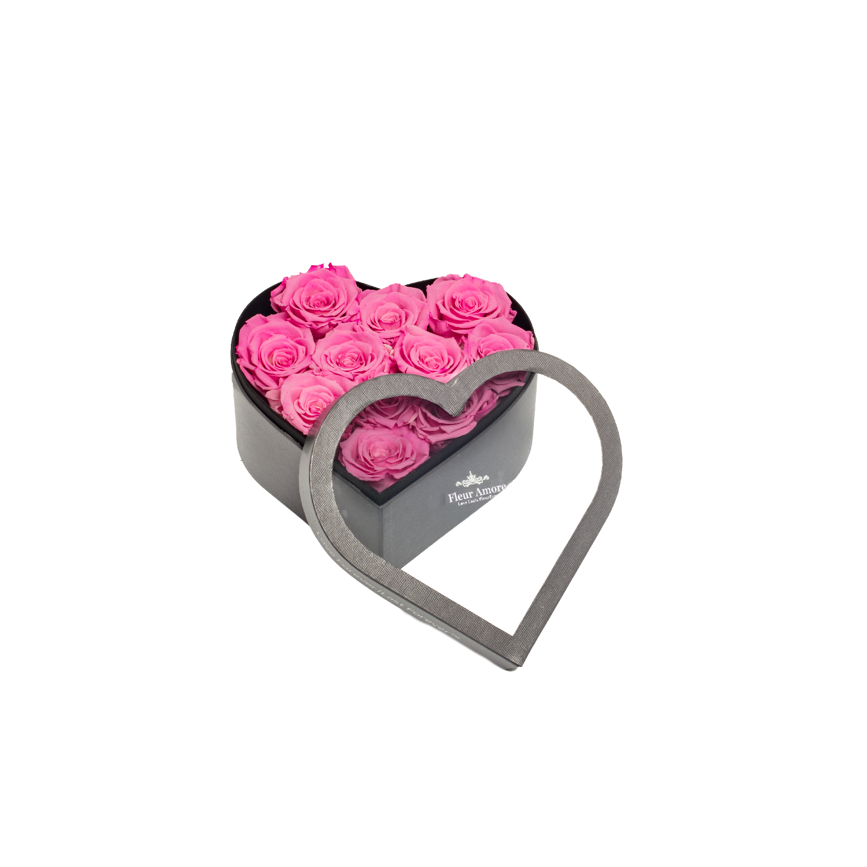 PINK PRESERVED ROSES | SMALL HEART CLASSIC GREY BOX