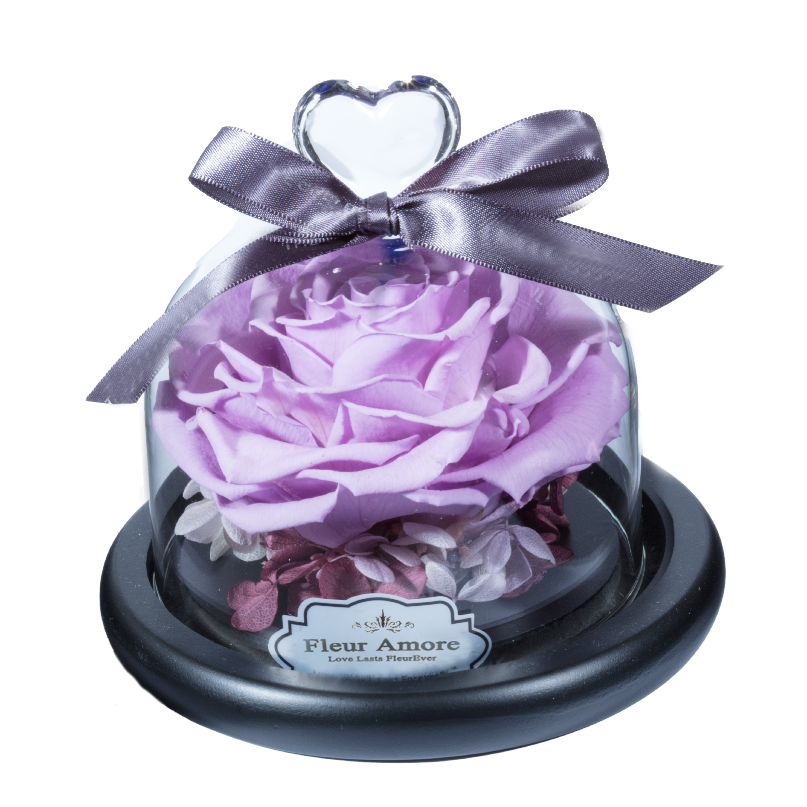 Purple Preserved Rose | Glass Dome with Heart Handle