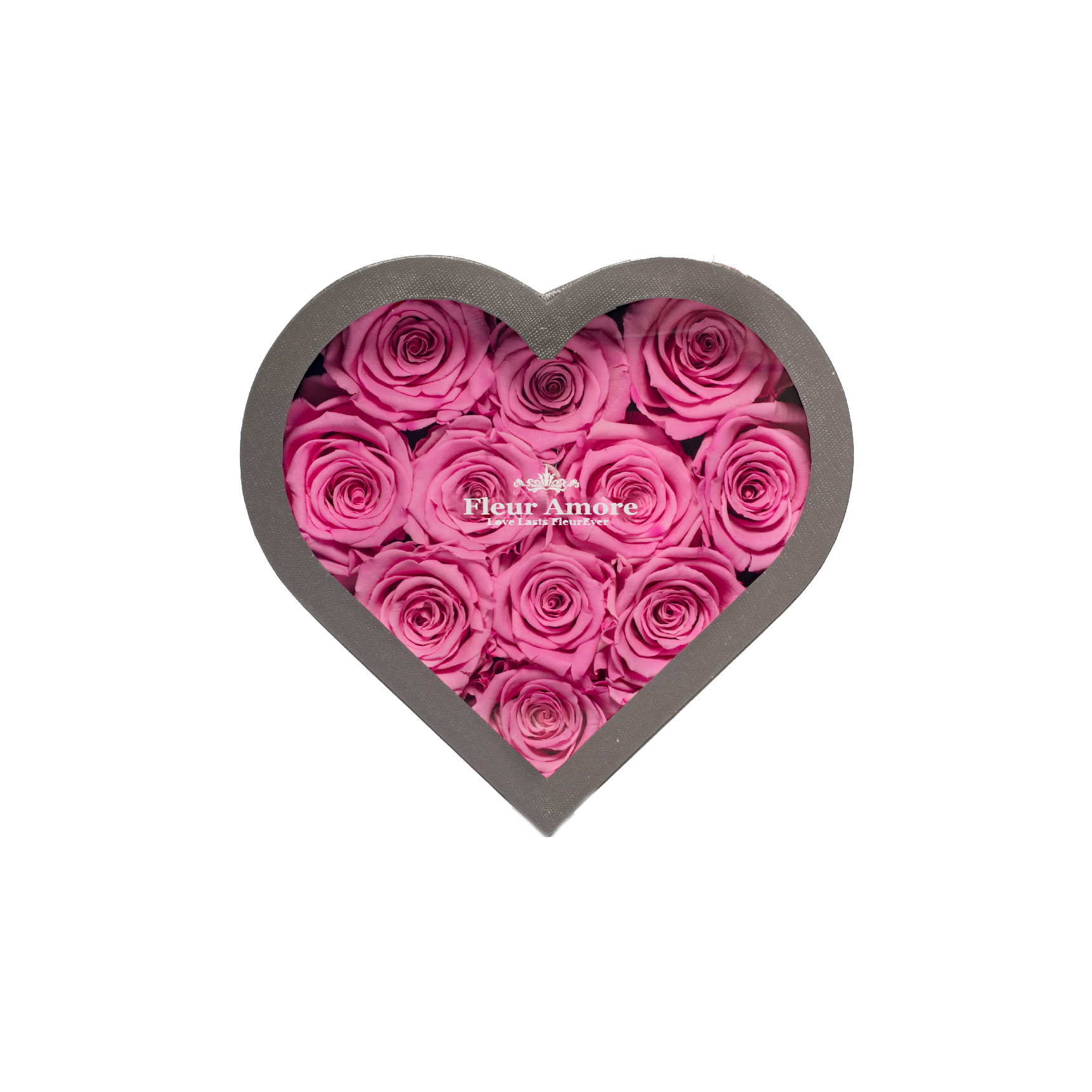 PINK PRESERVED ROSES | SMALL HEART CLASSIC GREY BOX