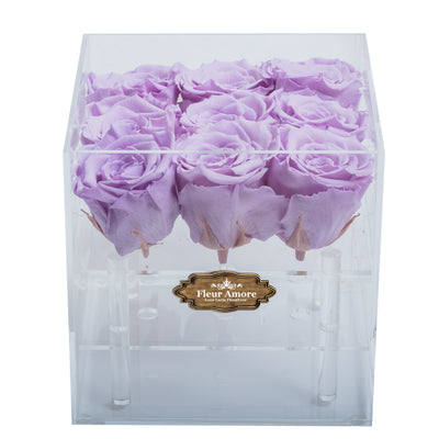 LIGHT PURPLE PRESERVED ROSES | SMALL ACRYLIC ROSE BOX