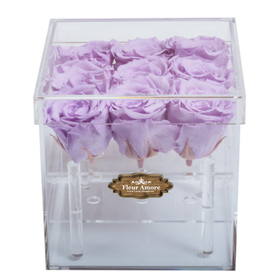 LIGHT PURPLE PRESERVED ROSES | SMALL ACRYLIC ROSE BOX