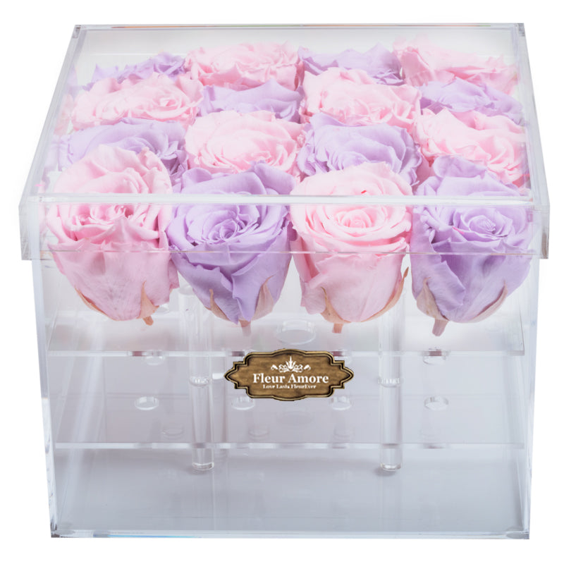 LIGHT PINK AND LIGHT PURPLE PRESERVED ROSES | MEDIUM ACRYLIC ROSE BOX