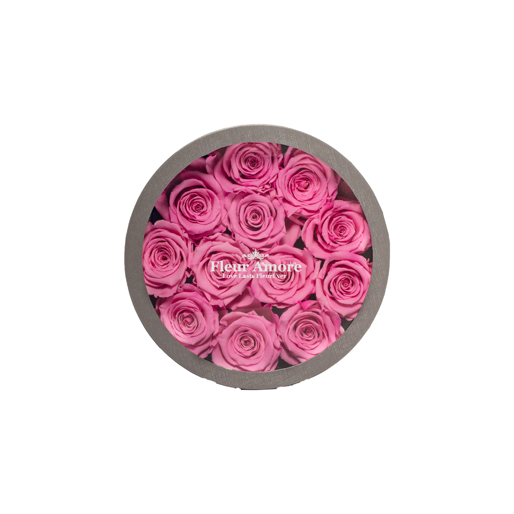 PINK PRESERVED ROSES | SMALL ROUND CLASSIC GREY BOX