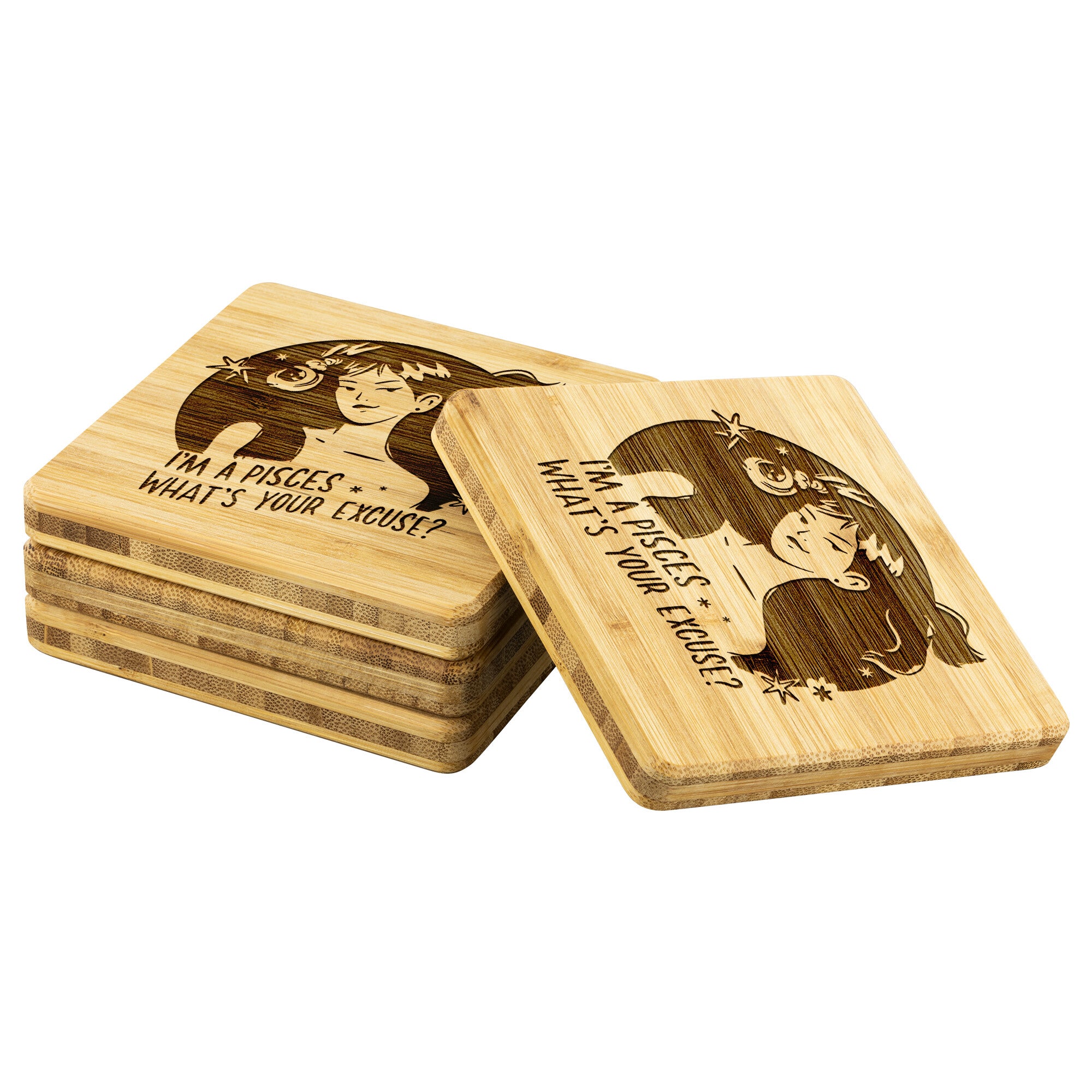 Pisces Bamboo Coaster - 4pc