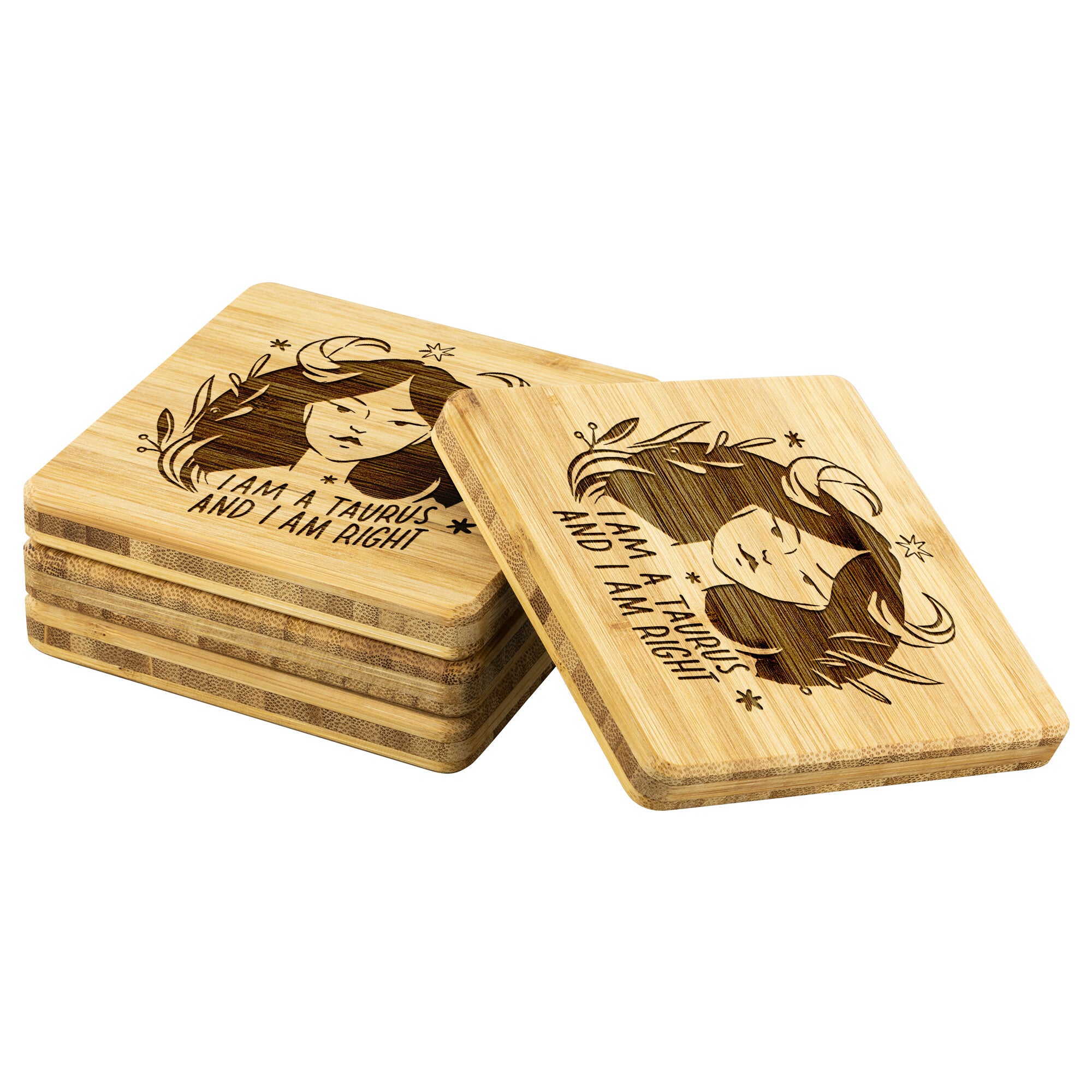 Taurus Bamboo Coaster - 4pc
