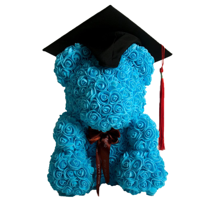 Classic Blue Rose Bear 40cm Tall